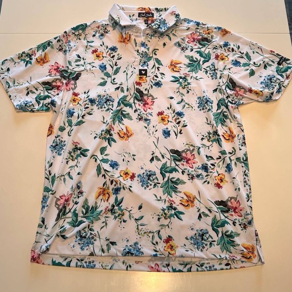 Men’s XL Bad Birdie Golf Polo - White Floral